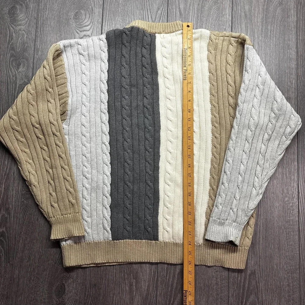 Vintage Izod Club Lacoste Cable Knit Sweater Medium 1990s Brown Grey Golf - Picture 6 of 8